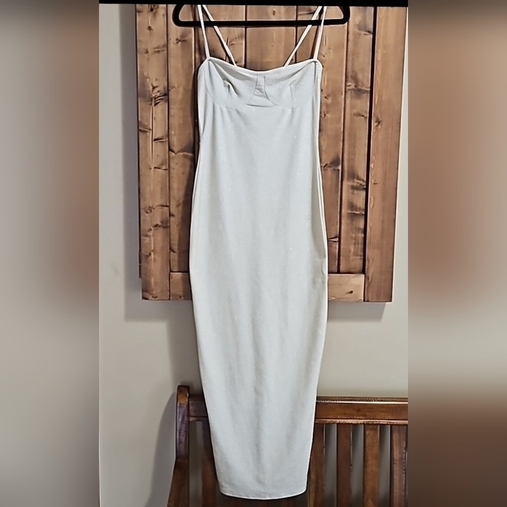 PrettyLittleThing Shimmery Gold Bustier Maxi Dress Size 8 NWOT